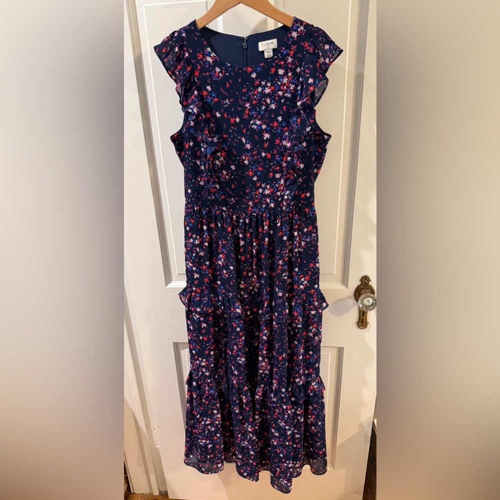 J Crew Factory Navy Floral Ruffle Maxi Dress Size 00